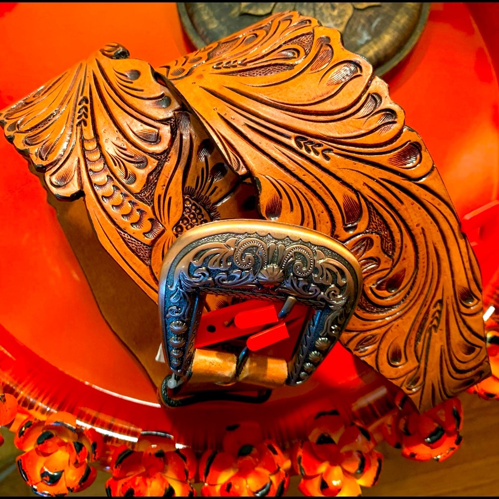 Leather and metal decorative belt.